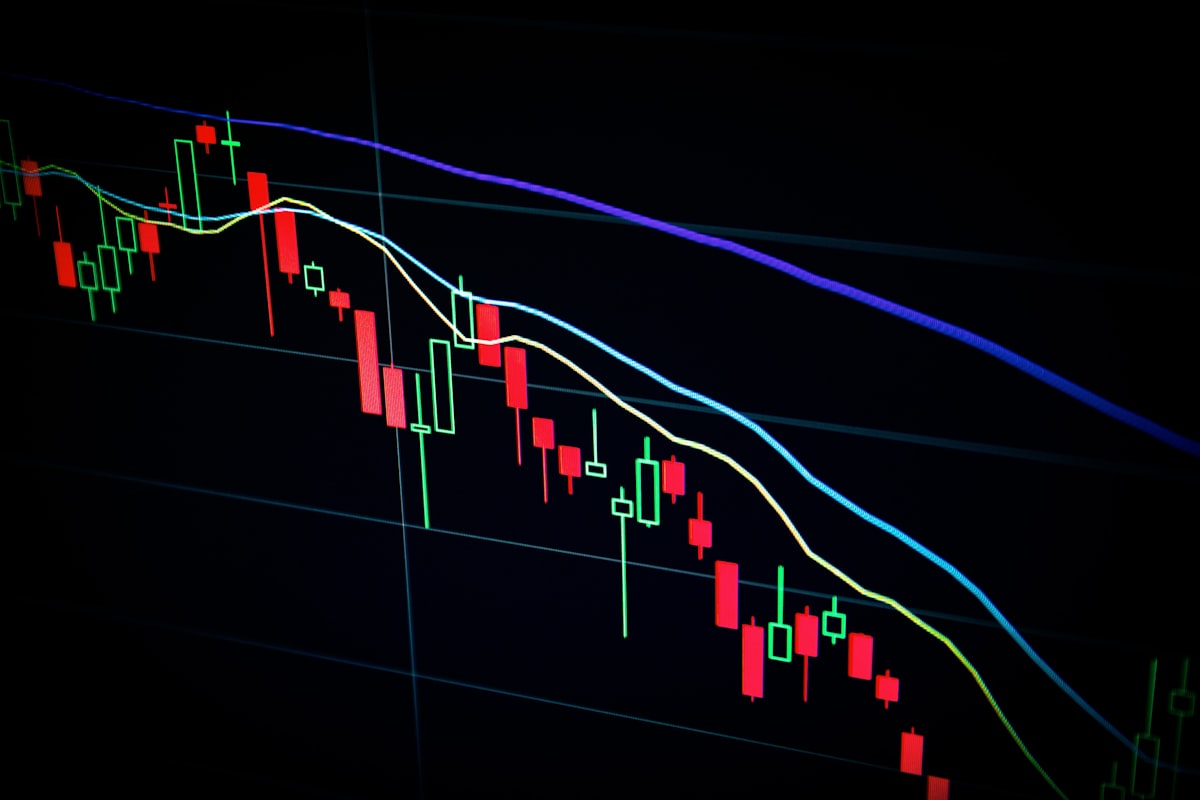 Monitor mit Kursverläufen und Kennzahlen für algorithmische Strategien